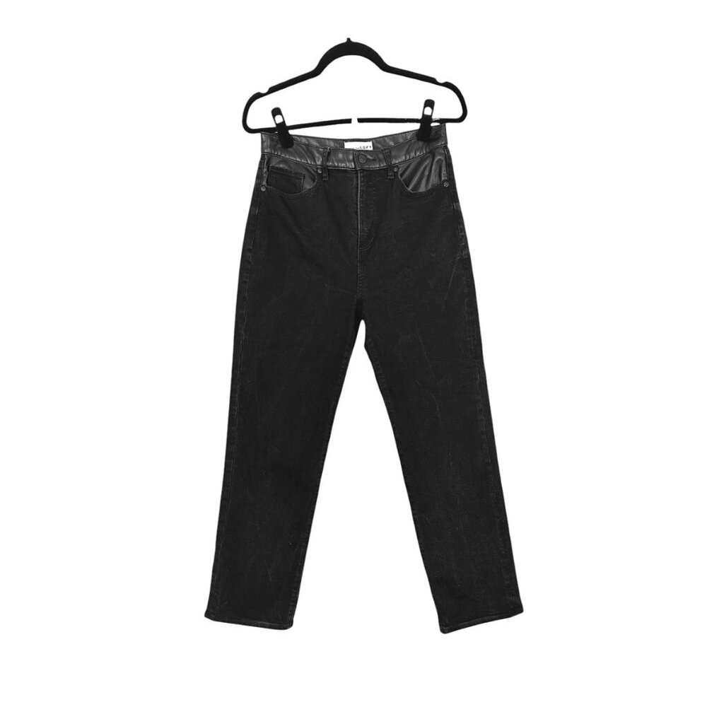Loft Faux Leather Trim High Rise Straight Jeans